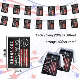 KERDA 250th Anniversary USA Flag Banner,250 Birthday Flags Bunting We The People 250 Years of Freedom 1776-2026 Patriotic Small Mini String Flags,60 Feet 40 Flags