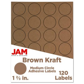 JAM Paper® - Natural Brown Kraft Circle Label Sticker Seals- 1 2/3 inch Diameter (1.66") - 120 Sticky Labels per Pack