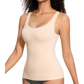 ONEW Shapewear Camisoles Seamless Tummy Control Compression Tank Tops Waist Trainer Body Shaper for Women,Beige,Large