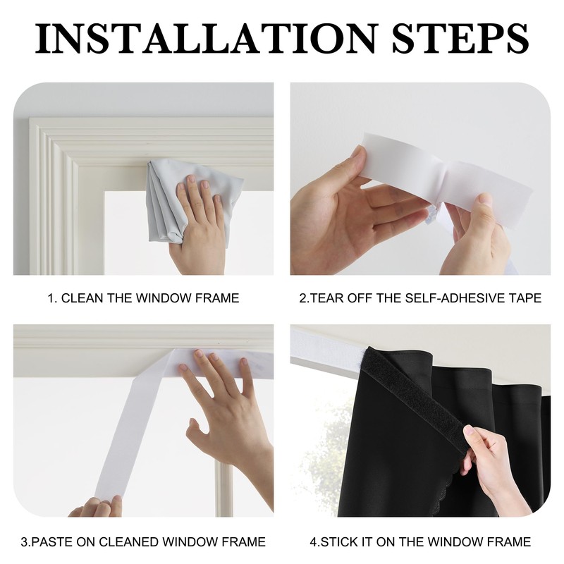 RYB HOME No Drill Adhesive 100% Blackout Curtains for Bedroom