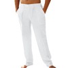PASLTER Mens Casual Linen Pants Loose Fit Straight-Legs Elastic Drawstring