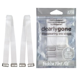 Fashion First Aid Clearly Gone Invisible Clear Bra Straps, 3/4 Inch Adjustable Wide Transparent Bra Straps with Strong Metal Hooks for Strapless & Convertible Bras