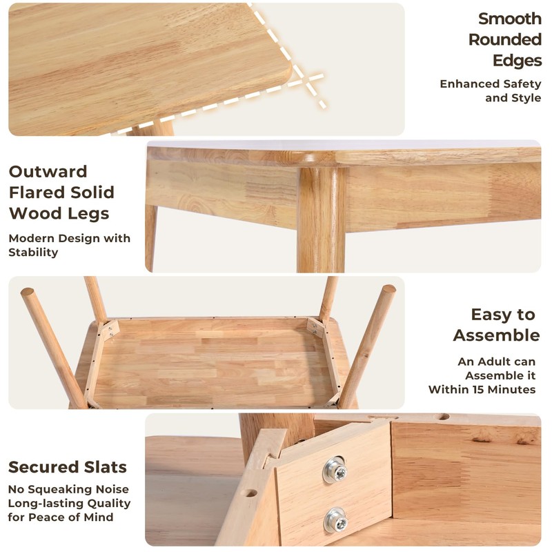 DELAVIN 29.5" Solid Wood Dining Table, Square Kitchen Desk, Modern