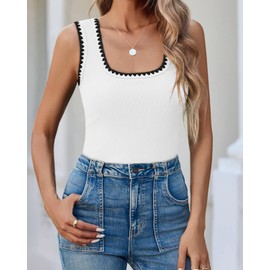 Yousify Womens Tank Tops Square Neck Ribbed Fitted Trendy Tops for Women 2025 Sleeveless White Tank Top