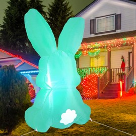 Easter Inflatable Yard Decorations-Easter Bunny Blow Up Cute Rabbits Theme Inflatable for Spring Easter Outdoor Decorations(Green Blue)