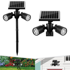 EMANER Solar Motion Sensor Light Outdoor, Motion Detect On/Off or Stay On, 5000mAh Spotlights Dusk to Dawn, Wall Mount or Pole Stake in Ground Solar Security Flood Light for Patio Yard Garden, 1Pack