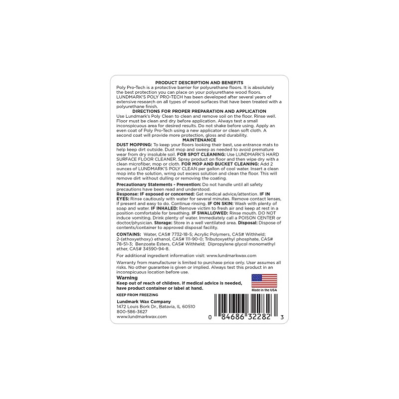 Lundmark Poly-Pro Tech, Protective Barrier for Polyurethane Floors, 32-Ounce, 3228F32-6,