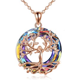 TREENEST Collar de Árbol de la Vida y Mujer con Colgante, Joyería de Árbol de la Vida con Cristal, Joyería para Madre y Mujeres, Collares de Cristal Joyería para Mujeres,20021RG