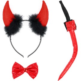 Skeleteen Devil Costume Accessory Set - Demon Costume Accessories Kit Includes Horns, Bowtie and Tail