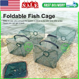 SNS 1-4pcs Fishing Bait Trap Fish Net Cast Cage Crab Minnow Crawdad Shrimp Foldable - 1pc