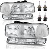 Headlight Assembly Front Lamp Compatible with 1999-2006 GMC Sierra 1500 2500, 2000-2006 GMC Yukon Headlamp w/Bulb Chrome Housing/Clear Lens/Clear Corner