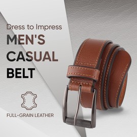 Prospero Comfort - Full-Grain Leather Belt for Men, Genuine Cowhide Men’s Belts Leather, Men Belts for Jeans and Trousers, Casual Belts for Men, 38mm or 1.5 in Stitched Tan Belt Men’s Size 38