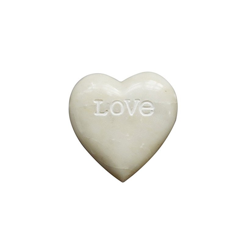 Creative Co-Op Soapstone Heart Decoration Engraved Love,White