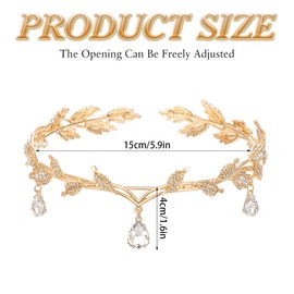 ZYEKIU Elf Headpiece, Elf Crown Retro, Crystal Crown Gold, Elf Crown Adjustable, Headpiece with Leaves for Cosplay, Wedding, Party, Renaissance Festival, Christmas, Birthday