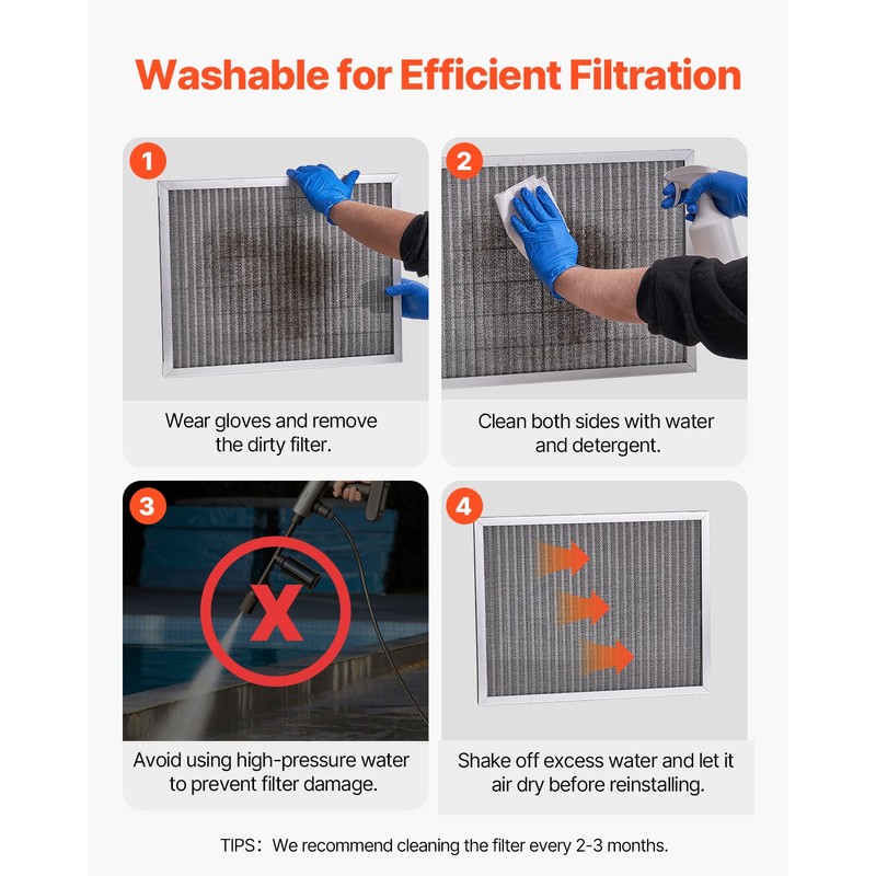 VEVOR 16x20x1 Aluminum Electrostatic Air Filter MERV 8 Actual 15.5x19.75x0.8