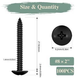 GOHODOMINO #8 x 2 Wood Screw 100Pcs Truss Head Phillips Stainless Steel 304 (18-8) Fast Self Tapping Screws Black Oxide