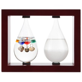 Lily's Home Desktop Weather Station with Galileo Thermometer & Fitzroy Storm Glass Predictor in Tear Drop Shapes, Cherry, Gift for Friends & Family, Indoor & Outdoor Décor (7.25 x 5.75 in)