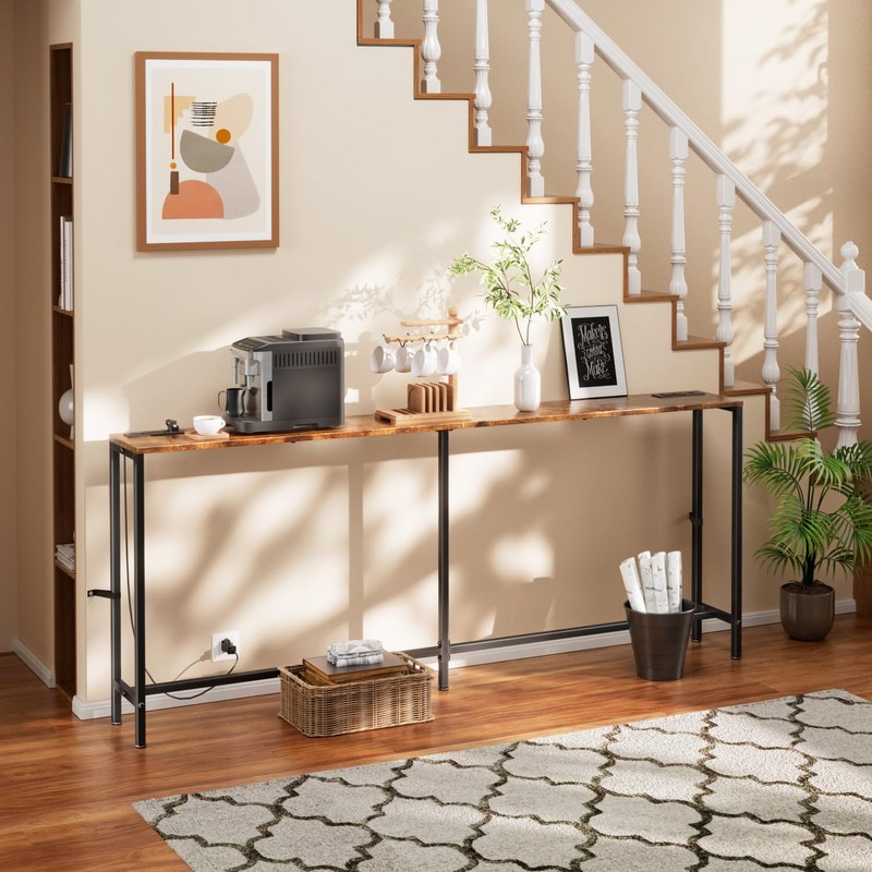 HLDIRECT 71 Inch Couch Table Behind Sofa with Double Storage