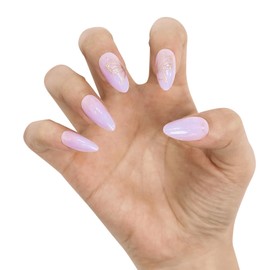 Belleruta Press On Nails Kit, Lavender Purple Butterfly, Short Almond Fake Nail Tips, 24 PCS Nails Press Ons with Glue and Gel