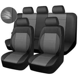 CAR PASS Leather Seat Covers Breathable Air Mesh Car Seat Cover Full Set Super 5mm Sponge Inside, Airbag Compatible, Universal Automotive Interior Cover Fit for Car SUV Truck Van, Black Gray