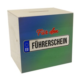 Wooden Money Box with Saying "Für den Führerschein mit Kennzeichenmotiv eine tolle Geschenkidee um auf den Führerschein oder das erste eigene Auto zu sparen Sparschwein sparen