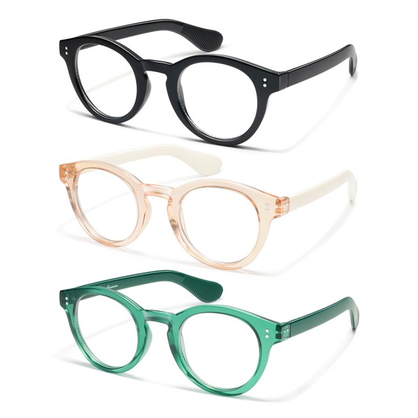 AMOMOMA 3 Pack Classic Round Reading Glasses for Women Men,Retro