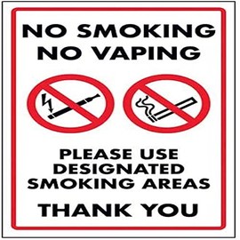 V Safety No Smoking No Vaping/Please Use Designated Smoking Area Sign - 200mm x 300mm - Rigid Plastic