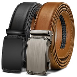 BULLIANT Men Belts 2 Pack,Ratchet Sliding Belt Adjustable For Gift Mens Dress Casual 1 3/8",Cut for Fit(Black/Orange Brown,28"-34" Waist Adjustable)