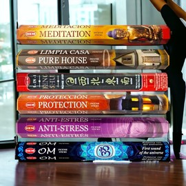 BADLA Incienso HEM AGLAN Mayoreo | Paquete de 6 Tubos Hexagonales de 20 Varitas con Porta Incienso de Madera | Distintos Aromas Hechos a Mano en la India | Colecciones (Colección Meditación)