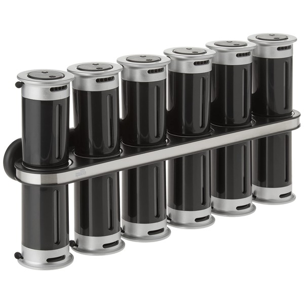Zevro Zero Gravity Wall-Mount Magnetic Spice Rack, Black/Silver - Set of 12