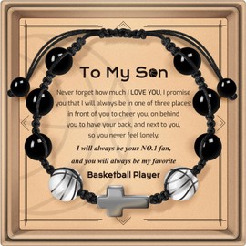 ZOKCC Baseball Soccer Volleyball Basketball Football Bracelet Gifts Stainless Steel Cross Bracelets Gifts for Son, Grandson, Nephew, Brother, Daughter (Basketball-Son)