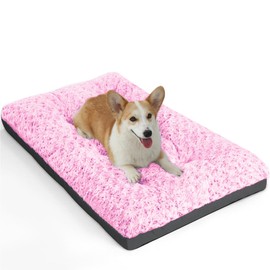 POCBLUE Dog Bed Medium Sized Dog, Washable Plush Pet Bed for Crate, Anti-Slip Pet Mat for Cages, Comfy Crate Pad for Outdoor/Indoor/Car Use, Soft Kennel Pad for Dogs Up to 40 lbs, 29"x19", Pink
