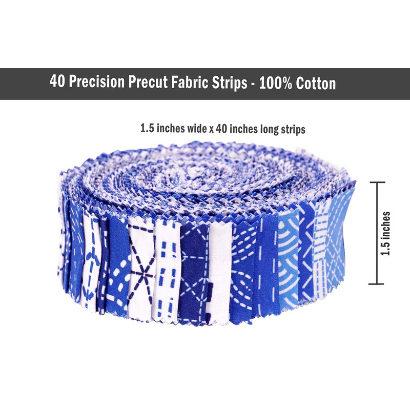 Soimoi 40Pcs Japanese Sashiko Print Precut Fabrics Strips Roll Up