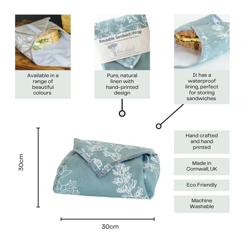 Reusable Sandwich Wrap in Natural Linen with Food Grade Washable,