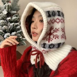 Adult Korean Balaclava Hat & Warm Winter Scarf for Women - LF1575 (One Size) Gray 4ea