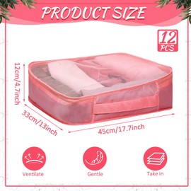Silkfly 12 Pcs Packing Cubes for Suitcase Travel Luggage Bags Bulk Mesh Organizer Set for Hiking Camping Backpacking Clothes Accessories (Watermelon Red,XL)