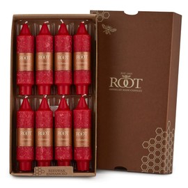 Root Candles Unscented Dinner Candles Premium Beeswax Blend Boxed Candle Set, 5-Inch, Red, 8-Count