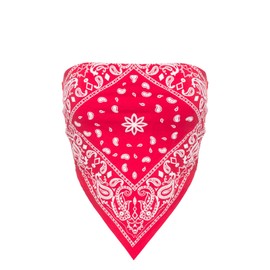 Design by Olivia Women's Sexy Paisley/Tie Dye Bandana Tube Crop Top Shirt- Made in USA, Red, Medium