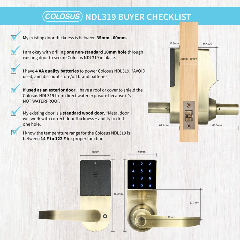 COLOSUS NDL319 Electronic Trusted Digital Keyless Door Lock for Home