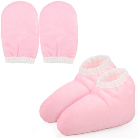 Manoplas y botines de baño de cera de parafina, guantes aislantes con abertura elástica para manos y pies, terapia de baño de cera, terabato y tratamiento para el cuidado de la cera, Rosado