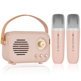 Ainiv Mini Karaoke Machine for Kids & Adults, Portable Bluetooth Speaker with 2 Wireless Microphones and LED Light, Families Birthday Singing Gifts for Girls 4, 5, 6, 7, 8+ Years Old Toddler Teens