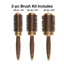 Olivia Garden NanoThermic Ceramic + Ion Round Thermal Hair Brush NT-34, NT-44, NT-54 (3-Piece Deal)