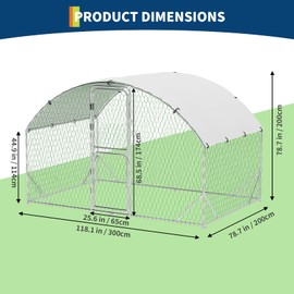 Large Metal Chicken Coop, 9.8'x6.5'x6.5' Outdoor Chicken Runs for Yard with Cover, Dome Roof Walk-in Chicken Cage Rabbit Duck House for Outside, Backyard and Farm.