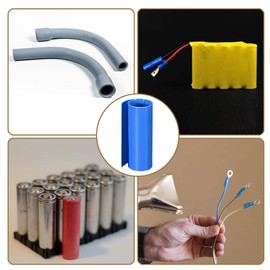 sourcing map PVC Heat Shrink Tubing 180mm Flat Winding for Double Layer 18650 1 Metre Blue