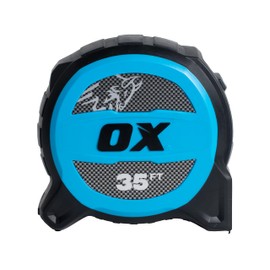 OX Tools Tape Measure 35 ft Pro Tuff Blade 1 ¼ Inch wide Locking Measuring Tape, Tough Shock Proof Casing & smooth retrieval, 13 ft Stand out, OX-P506035