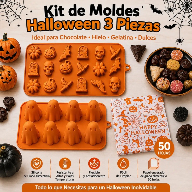 Molde De Silicona Halloween Con Papel Encerado Impreso