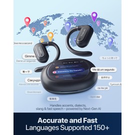 TransAI GO1 Real-time Phone Call Translaton Earbuds, 3-in-1 AI Translator Earbuds with Adjustable Earhook Open-Ear Translating Ear Bud Supports 150+ Languages for Video Calls, Business Visits