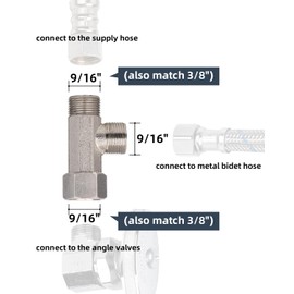 Hibbent Bidet T Adapter, Metal T Valve for Bidet(3/8” x 3/8” x 3/8”), 3 Way Tee Connector Bidet Attachment for Toilet