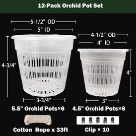Tialero Orchid Pot, 12 Pack Orchid Pots with Holes, 5.5in and 4.5in Clear Orchid Pots for Repotting, Breathable Slotted Orchids Planter, Plastic Flower Plant Pot Indoor
