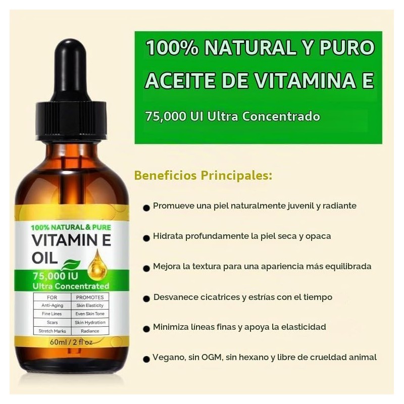 Aceite de Vitamina E Orgánico 75,000 UI – Hidratante Corporal